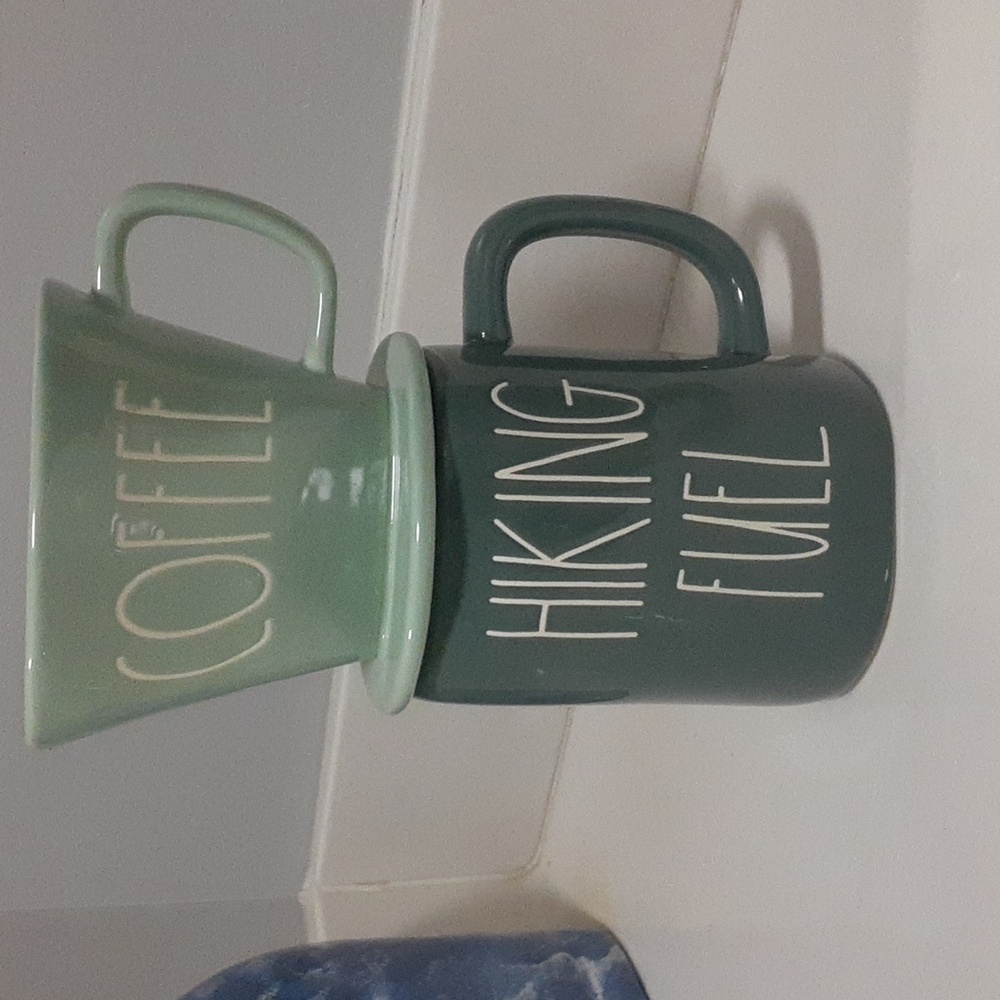 Rae Dunn Coffee Hiking Fuel coffee drip and mug set green. Like New.